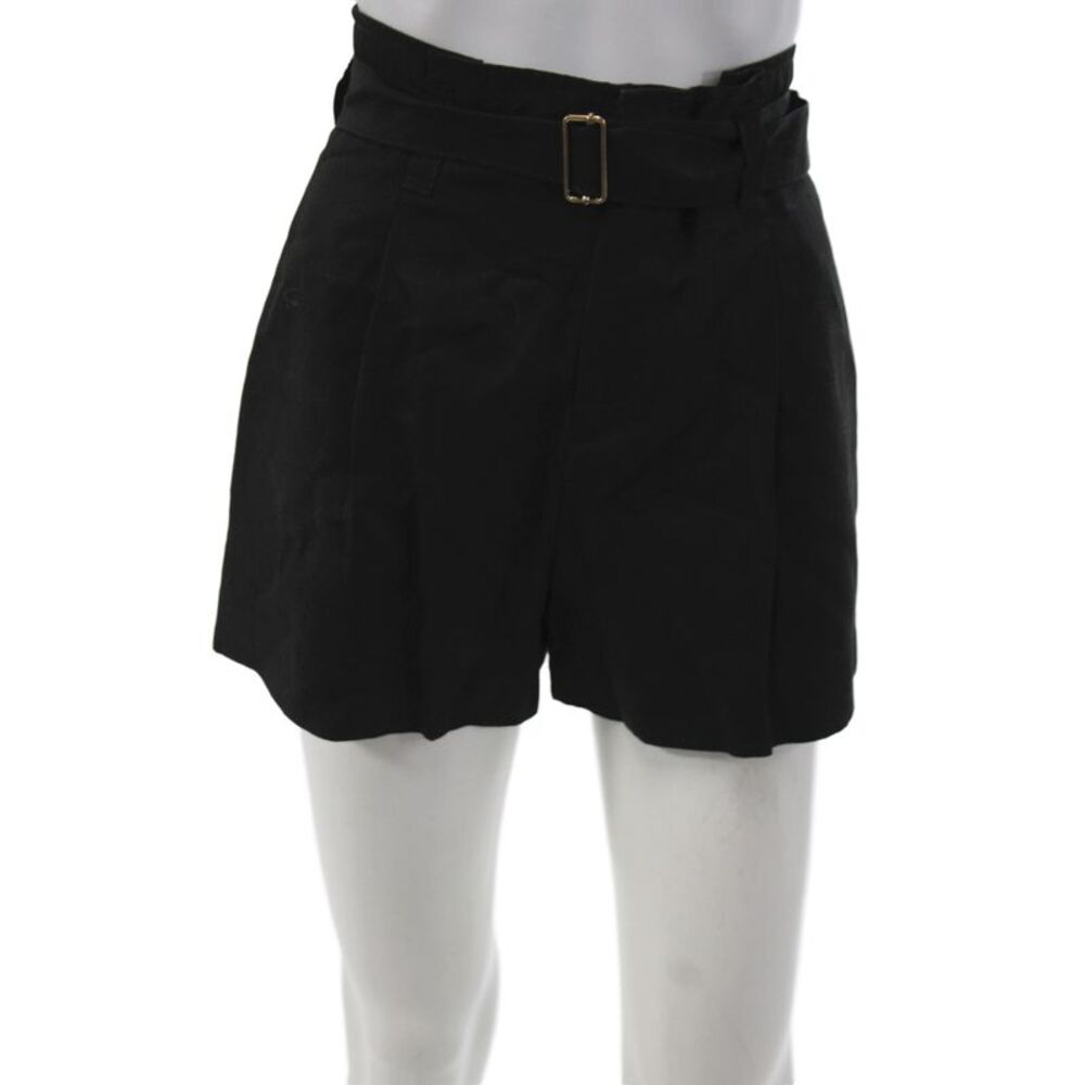 Club Monaco Womens Paperbag Linen Black Shorts Buckle Size 2